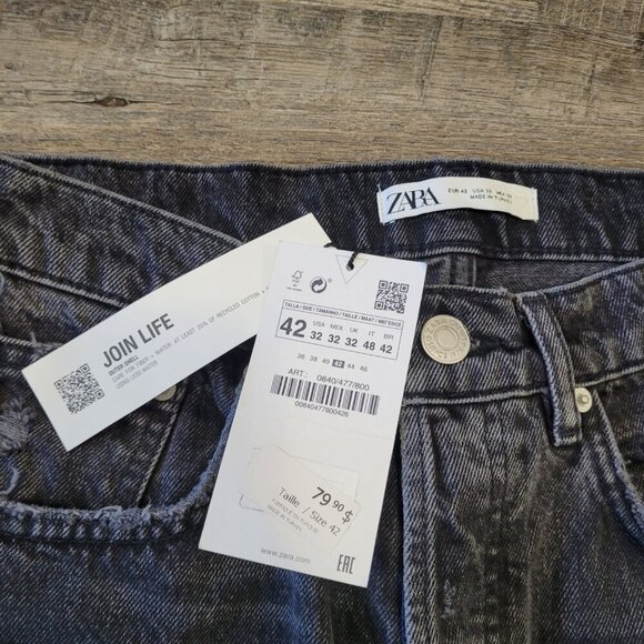 NWT ZARA | Slim Cropped Distressed Denim Jeans | Sz. 42 (US 32) - Picture 5 of 9